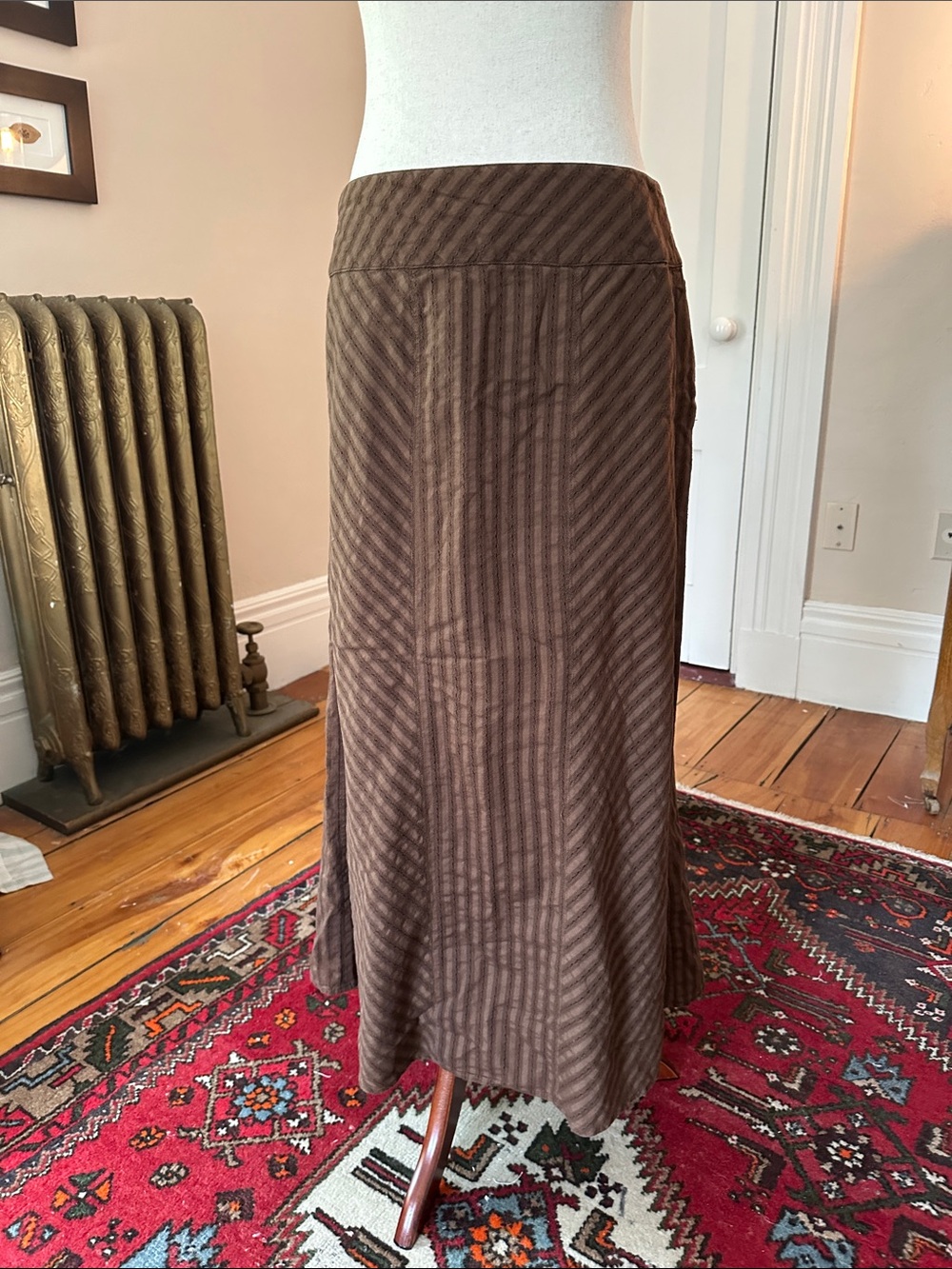 Talbots Chocolate Brown Striped Cotton Maxi Skirt